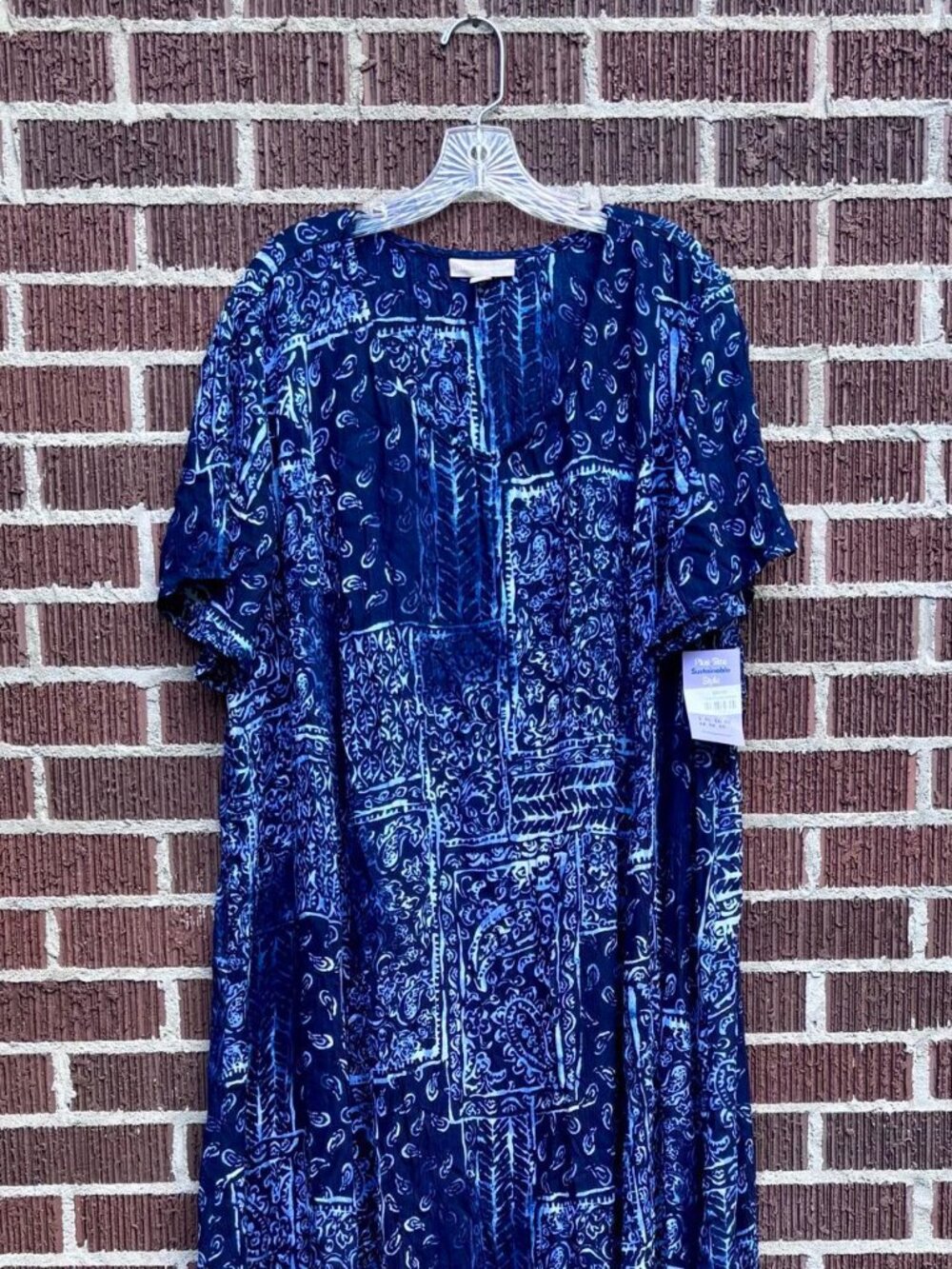 Woman Within Plus Size Blue and White Bandana Print Maxi Dress